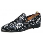 Black White Graffiti Pattern Mens Loafers Flats Shoes