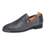 Grey Metallic Sparkle Mens Oxfords Loafers Dress Shoes Flats