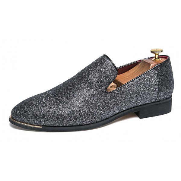 Grey Metallic Sparkle Mens Oxfords Loafers Dress Shoes Flats