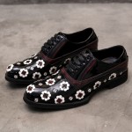 Black Red Flowers Patent Leather Dapper Man Lace Up Mens Oxfords Dress Shoes