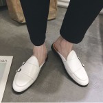 White Leather Buckles Mens Formal Slip On Flats Sandals Loafers Shoes
