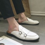 White Leather Buckles Mens Formal Slip On Flats Sandals Loafers Shoes