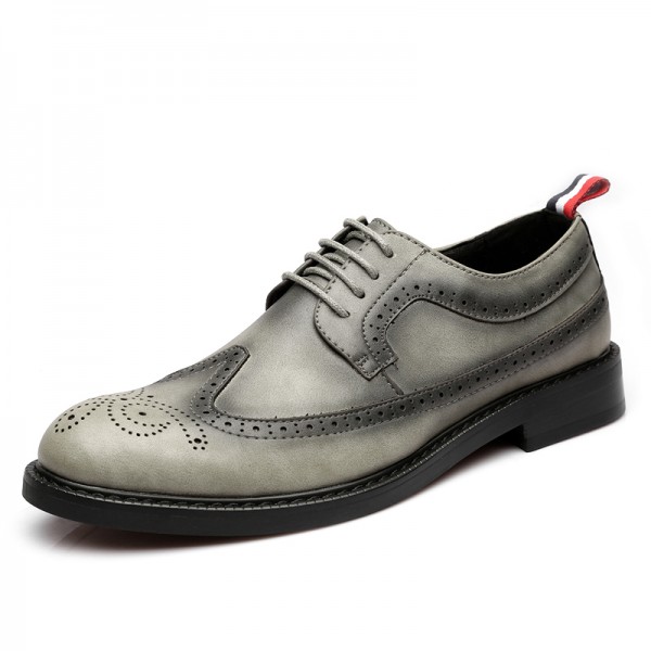Grey Vintage Leather Dapper Man Lace Up Mens Oxfords Dress Shoes
