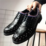 Black Patent Metal Studs Ribbon Trim Dapper Man Lace Up Mens Oxfords Dress Shoes	 