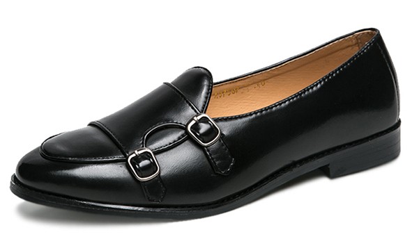 Black Double Buckles Flats Loafers Dappermen Dapper Mens Dress Shoes