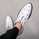 White Patent Polka Dots Zipper Dapper Mens Loafers Flats Dress Shoes