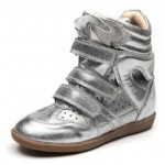 Silver Hollow Out High Top Velcro Tapes Hidden Wedges Sneakers Shoes