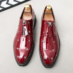 Burgundy Patent Polka Dots Zipper Dapper Mens Loafers Flats Dress Shoes