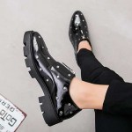 Black Patent Polka Dots Zipper Dapper Mens Loafers Flats Dress Shoes