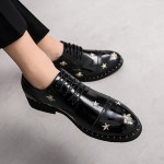 Black Patent Embroidery Bees Stars Lace Up Dapper Mens Loafers Flats Dress Shoes