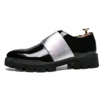 Black Patent Silver Band Punk Rock Mens Loafers Flats Dress Shoes