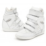 White Hollow Out High Top Velcro Tapes Hidden Wedges Sneakers Shoes