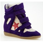 Purple Star Suede High Top Velcro Tapes Hidden Wedges Sneakers Shoes