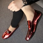 Red Metallic Emblem Mens Casual Loafers Flats Shoes