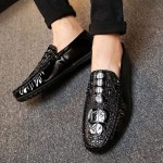 Black Croc Pattern Mens Casual Loafers Flats Shoes