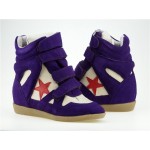 Purple Star Suede High Top Velcro Tapes Hidden Wedges Sneakers Shoes