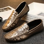 Gold Metallic Croc Mens Casual Loafers Flats Shoes