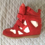 Red White Suede High Top Velcro Tapes Hidden Wedges Sneakers Shoes