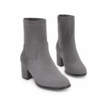 Grey Suede Pointed Head Ankle High Heels Chelsea Boots Shoes