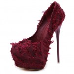 Burgundy Red Feather Fur Flurry Sexy Platforms Super High Stiletto Heels Bridal Shoes