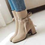 Khaki Suede Bow Point Head Ankle High Heels Boots Shoes