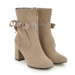 Khaki Suede Bow Point Head Ankle High Heels Boots Shoes