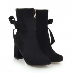 Black Suede Bow Point Head Ankle High Heels Boots Shoes