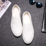 White Vintage Leather Knitted Mens Thick Sole Loafers Dress Shoes