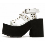 White Studs Straps Punk Rock Chunky Heels Sole Platforms Sandals Shoes