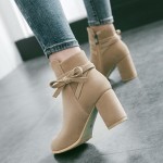 Khaki Suede Point Head Ankle High Heels Boots Shoes