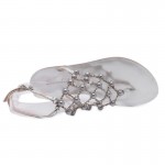 Silver Metallic Pearls Diamantes Glamorous Fancy Flats Sandals Shoes