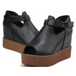 Black Brown Gladiator Peep Toe Platforms Wedges Sandals Shoes