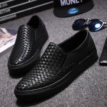 Black Vintage Leather Knitted Mens Thick Sole Loafers Dress Shoes