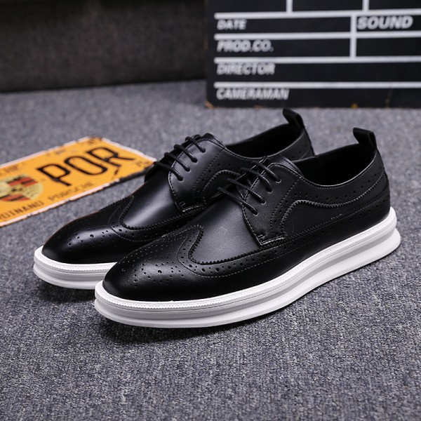Black White Vintage Leather Lace Up Baroque Mens Thick Sole Oxfords ...