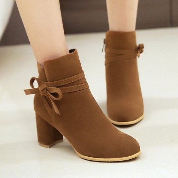 Brown Suede Point Head Ankle High Heels Boots Shoes