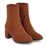 Brown Suede Pointed Head Ankle High Heels Chelsea Boots Shoes