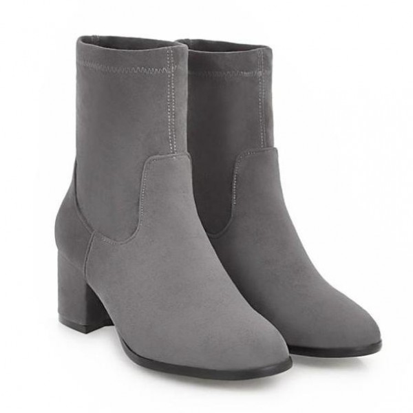 Grey Suede Pointed Head Ankle High Heels Chelsea Boots Shoes
