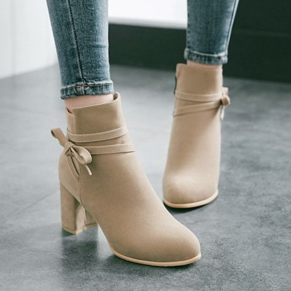 Khaki Suede Point Head Ankle High Heels Boots Shoes