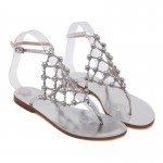 Silver Metallic Pearls Diamantes Glamorous Fancy Flats Sandals Shoes