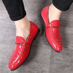 Red Patent Spikes Studs Punk Rock Mens Loafers Flats Dress Shoes