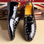 Black Patent Spikes Studs Punk Rock Mens Loafers Flats Dress Shoes