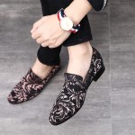 Black Pink Lace Embroidery Mens Oxfords Loafers Dress Shoes Flats