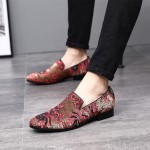 Black Red Gold Lace Embroidery Mens Oxfords Loafers Dress Shoes Flats