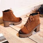 Brown Suede Grunge Cleated Sole Lace Up Ankle Block High Heels Rider Combat Boots Shoes