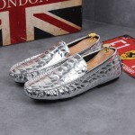 Silver Metallic Patent Slip On Loafers Dress Shoes Flats