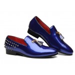 Blue Royal Patent Spikes Tassels Mens Oxfords Loafers Dress Shoes Flats