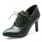 Green Dark Lace Up Point Head Stiletto High Heels Oxfords Womens Dress Shoes