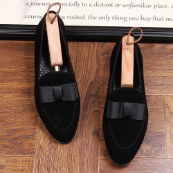 Black Suede Bow Mens Oxfords Loafers Dress Shoes Flats