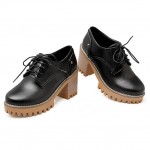 Black Lace Up Cleated Sole Platforms Chunky Heels Oxfords Shoes