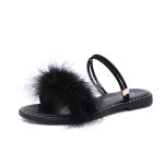 Furry Fur Diamantes Crystals Bling Bling Fancy Slip On 2 Way Flats Flip Flop Sandals Shoes